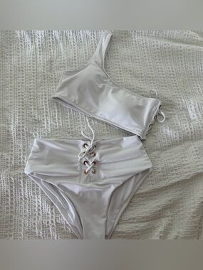 Women’s White Lace-Up Two-Piece Swim Set